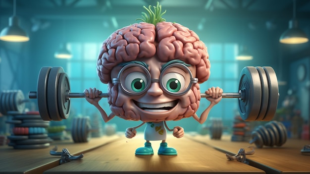 Zdjęcie ludzki mózg z hantlami w generatywnej ai na siłowni