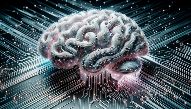 ludzki mózg z płytką obwodową na tle Generatywna sztuczna inteligencja