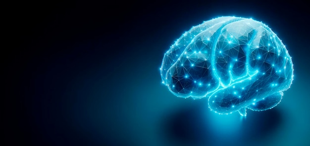 Ludzki mózg z świecącymi liniami i punktami na ciemnym tle Koncepcja sieci neuronowych Generatywna sztuczna inteligencja