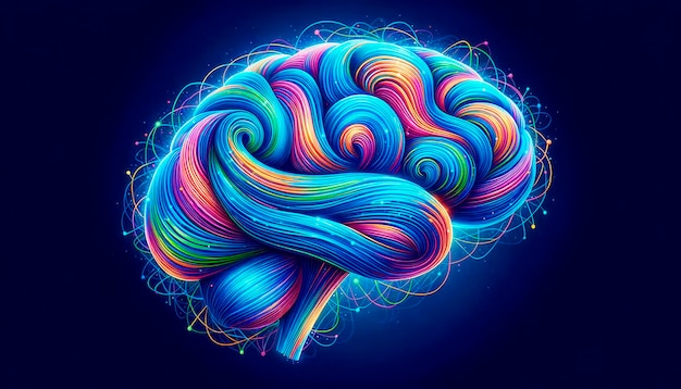ludzki mózg z wielokolorowymi liniami na ciemnym tle Generacyjna sztuczna inteligencja