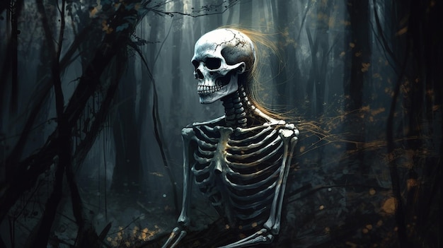 Ludzki szkielet w lesieGenerative ai