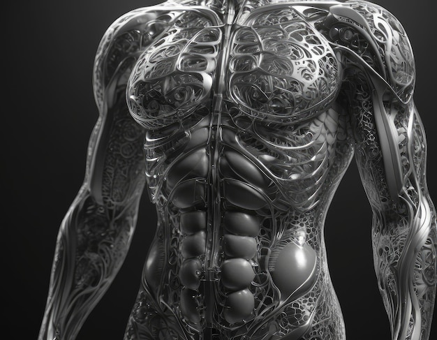 ludzkie ciało z przezroczystą skórą ujawniającą strukturę zamiast narządów anatomia żelaznego człowieka