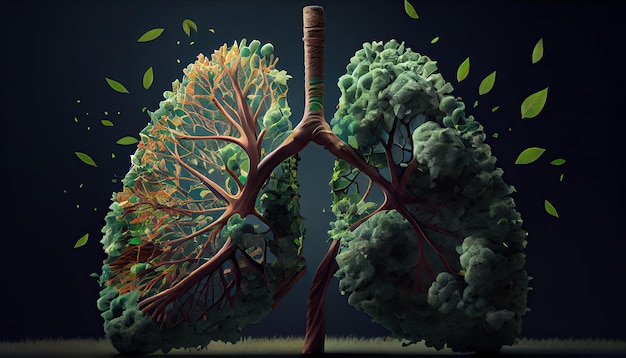 Ludzkie płuca są wykonane z gałęzi drzew z koncepcją liści Organic Form i Metafory Dzień Ziemi, znaczenie kochania natury