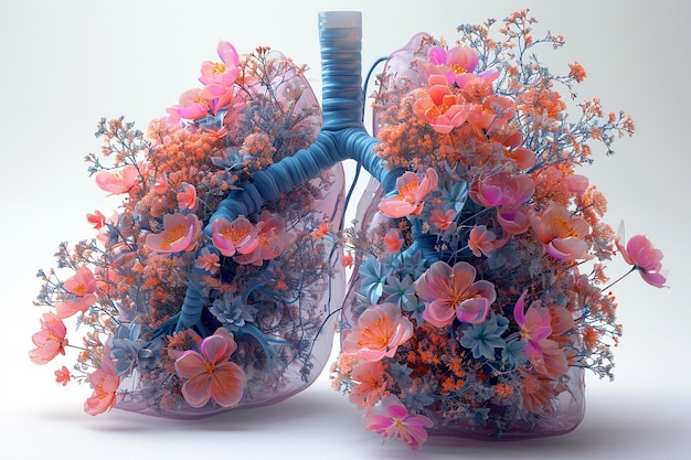 Ludzkie płuca złożone z różnych kwiatów i roślin Równowaga między ludzkim życiem a naturą