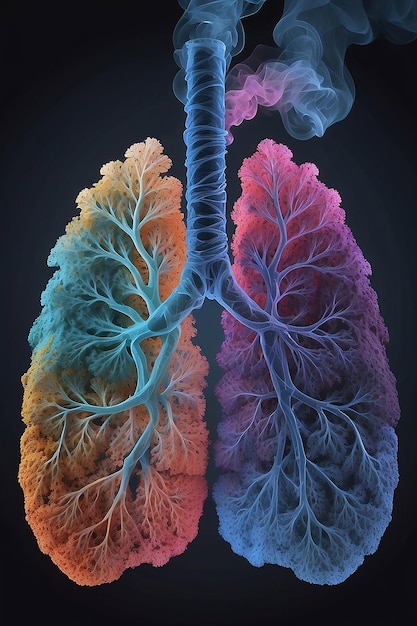 Ludzkie płuco z dymem mieszanka kolorów generatywna ai