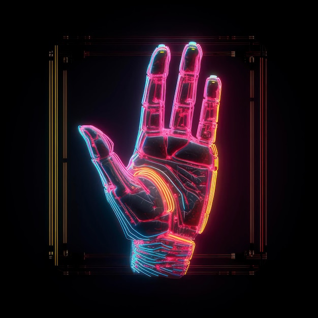 ludzkie ramię sięgające przez ramę i wychodzące jako wirtualny model dłoni 3D
