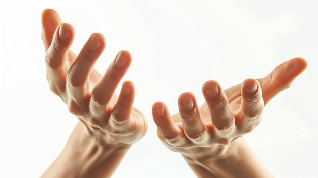 Zdjęcie ludzkie ręce na białym tle ściany mężczyzna gest ręki minimalistyczna ilustracja generowana przez sztuczną inteligencję