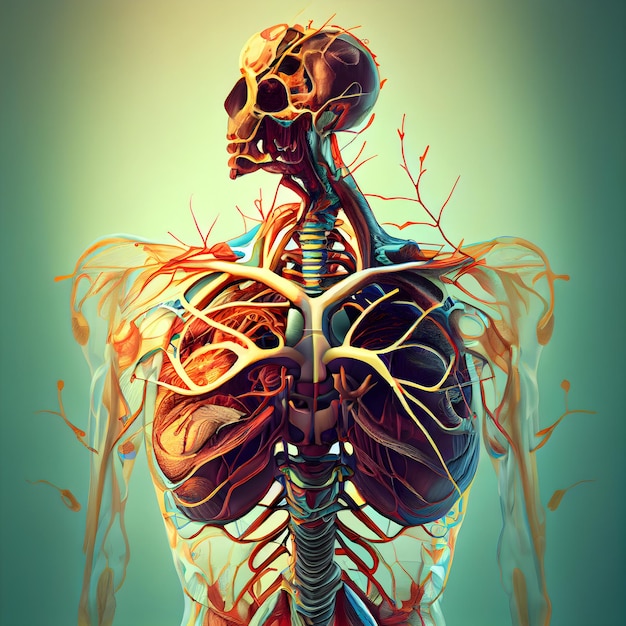 Ludzkie serce z anatomią układu krążenia dla ilustracji 3d koncepcji medycznej