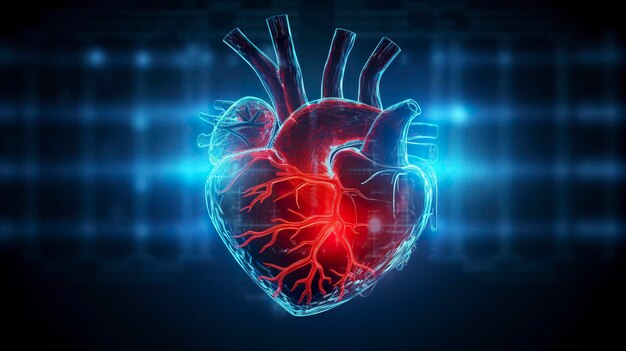 Zdjęcie ludzkie serce z kardiogramem dla medycznego tła opieki zdrowotnej serca ai generative