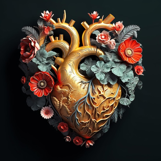 Ludzkie serce z kwiatami na lekkiej ilustracji tła
