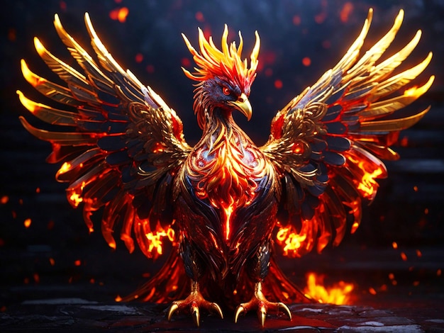 Zdjęcie luksus płonące czerwonookie skrzydła i ogon feniksa odrodzenie mytholo
