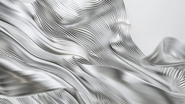 Luksusowa abstrakcyjna linia sztuki w błyszczącym srebrze odzwierciedlająca elegancję i wyrafinowanie fal izolowanych na białym tle