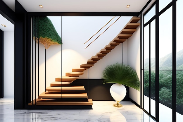Luksusowa biała marmurowa podłoga nowoczesna drewniana klatka schodowa w kształcie litery L schody z szklanego panelu balu