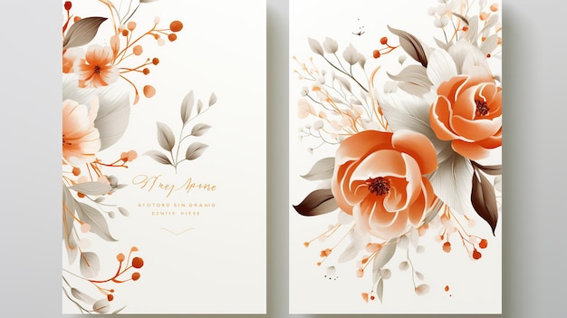 Luksusowa elegancka karta zaproszenie na ślub z pięknym akwarelowym kwiatem natury AI wygenerowanym obrazem