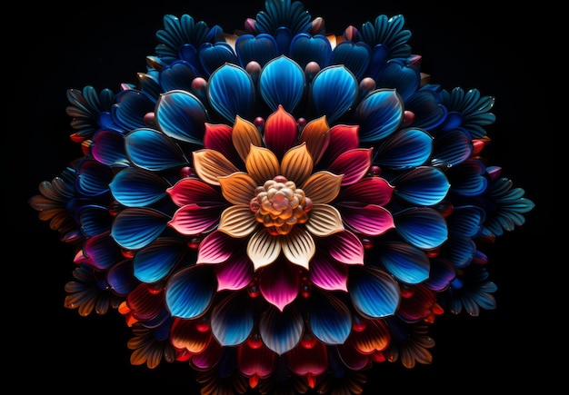 luksusowa kolorowa mandala lotosowa ilustracja w ciemnym tle