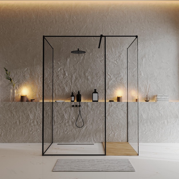 Luksusowa łazienka z kabiną prysznicową renderowanie 3d