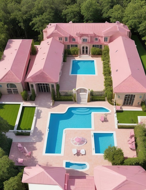 luksusowa rezydencja Barbie Pink z błyszczącym garażem z basenem i dużym planem piętra