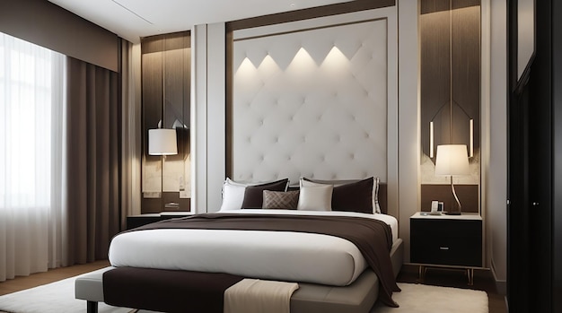 Luksusowa sypialnia w nowoczesnym stylu Wnętrze sypialni hotelowej