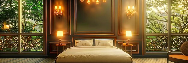 Luksusowa sypialnia z elegancką pościelą i stylowymi meblami zapewniającymi wygodne i wyrafinowane środowisko do odpoczynku