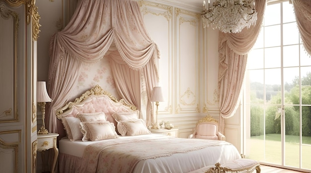 Luksusowa sypialnia z zasłonami