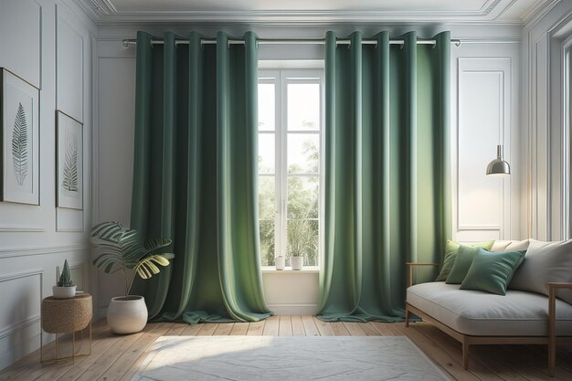 Luksusowa sypialnia z zielonymi zasłonami