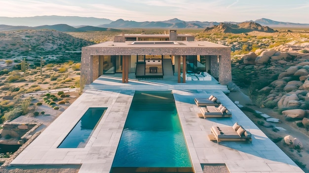 Zdjęcie luksusowa willa na pustyni z basenem i nowoczesnym projektem