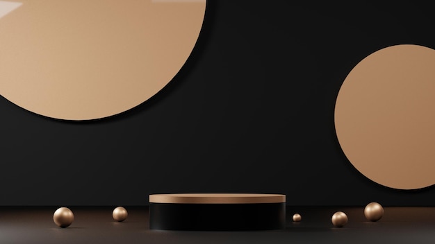 Luksusowe czarne złote tło 3D z makietą cokołu lub podium wyświetla złotą platformę dla produktu