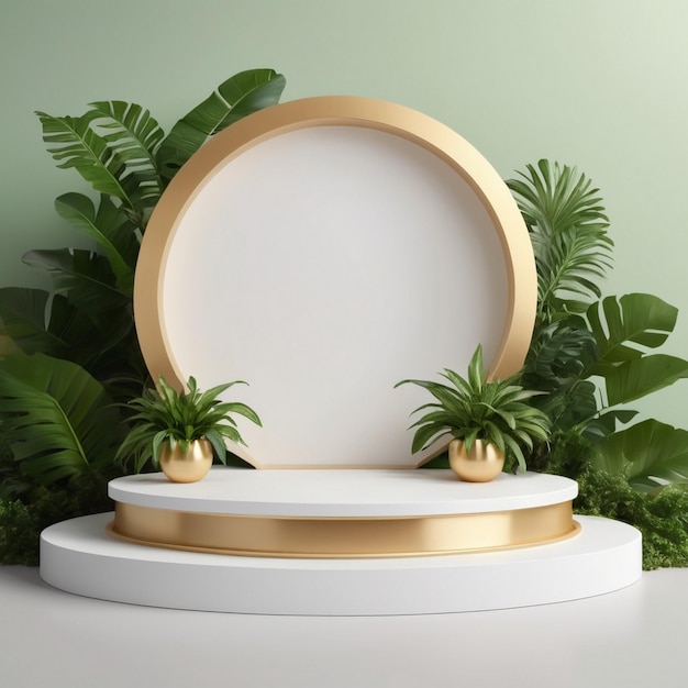 Luksusowe drewniane podium do makiety produktu z roślinnym tłem