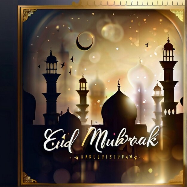 Zdjęcie luksusowe eid mubarak rozmyte tło z eid mubarik tekst pozdrowienia tła