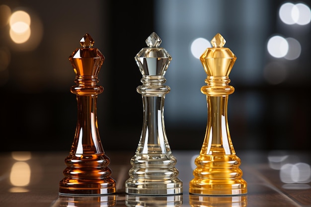 Luksusowe figurki szachowe na sześciokątnym wzorze złota i srebrna drużyna