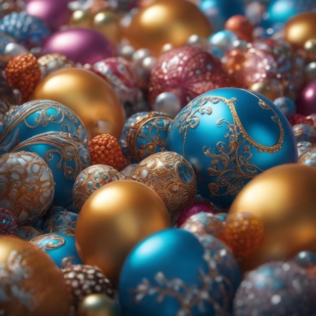 Luksusowe jaja na tle malowane na niebiesko-złoty kolor