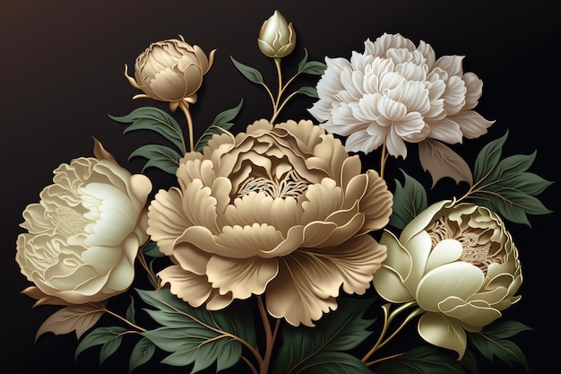 Luksusowe kwiaty na czarnym tle Abstrakcyjny kwiatowy wzór do drukowania pocztówek lub tapety