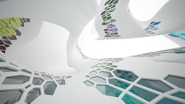 Luksusowe parametryczne abstrakcyjne architektoniczne minimalistyczne tło Współczesny salon wystawowy Nowoczesny