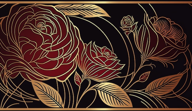 Luksusowe róże w stylu art deco wzór linii złota Generative AI