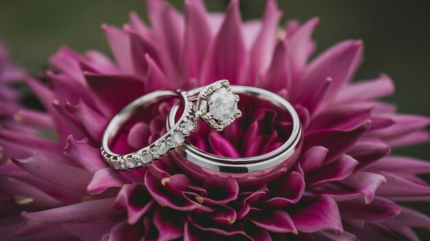 Luksusowe ślubne pierścienie i kwiaty