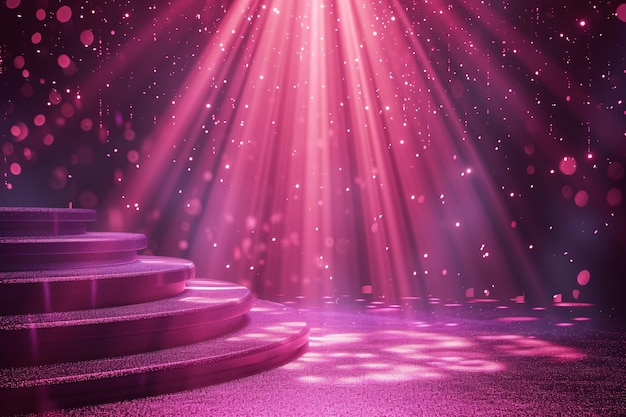 Luksusowe tło różowej sceny z srebrnymi akcentami, błyszczącymi światłami i efektami bokeh