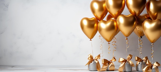 Luksusowe tło urodzinowe podkreślone obecnością złotych balonów foliowych