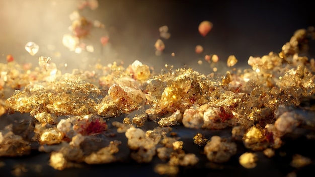 Luksusowe tło ze złotym pyłem rozmazane tło efekty świetlne bokeh Ilustracja 3D Ai render