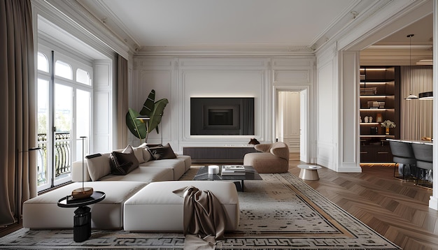luksusowe wnętrze dla dużego mieszkania w domu w nowoczesnym stylu