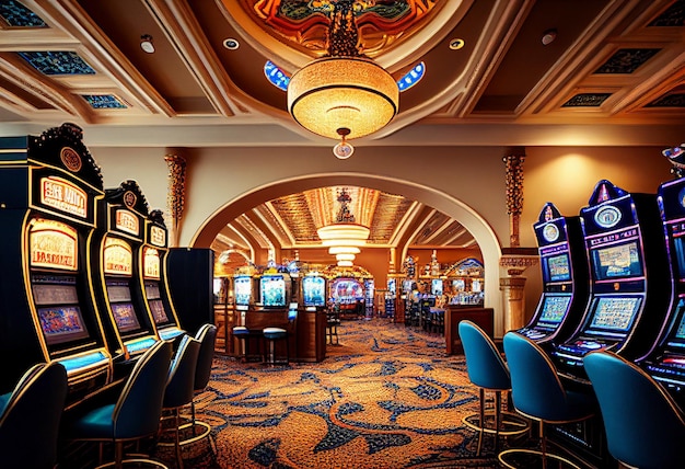 Luksusowe wnętrze kasyna z dużą ilością automatów Generative AI