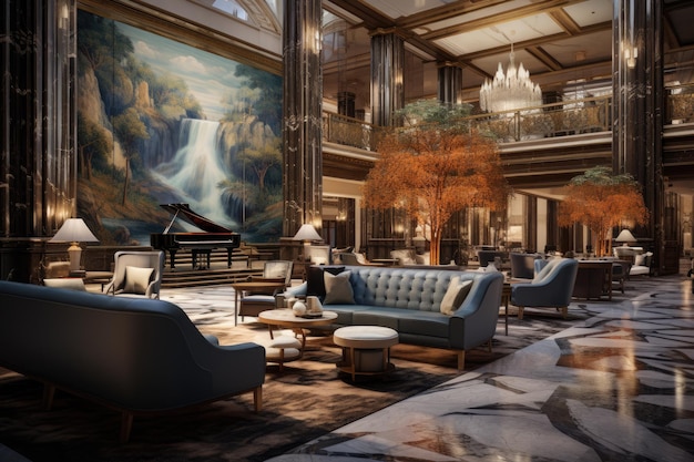 Luksusowe wnętrze lobby hotelu 3D Rendering ilustracja 3D Luksusowe wnętrze lobby hotelu AI Generowane