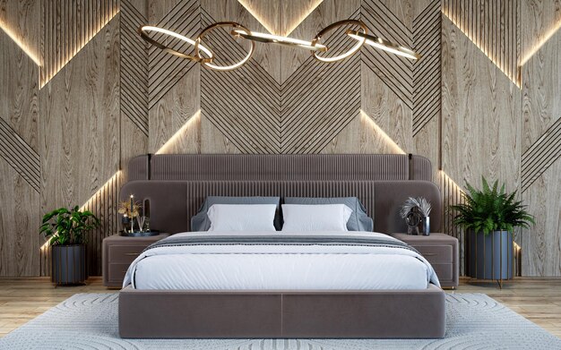 Zdjęcie luksusowe wnętrze sypialni wizualizacja 3d renderowanie wysokiej rozdzielczości