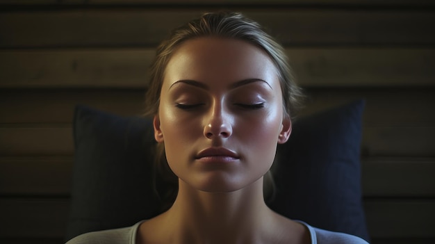 Zdjęcie luksusowe zabiegi spa spokojny portret pięknej młodej kobiety relaksującej się i odmładzającej