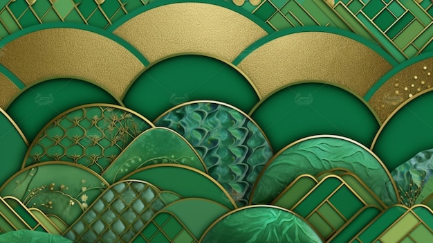 Luksusowe zielone letnie tło i tapeta ze złotym 3d 19