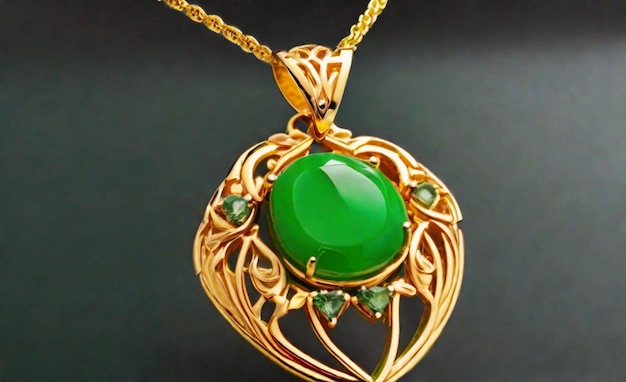 Luksusowe złoto biżuteria złoty naszyjnik łańcuch z zielonym nefrytem wisiorek
