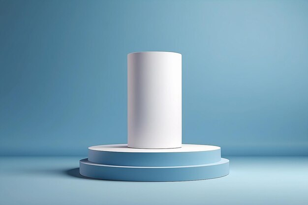 Zdjęcie luksusowy 3d biały niebieski cylinder podium piedestal realistyczny z ogromnym filarem lub słupem tła
