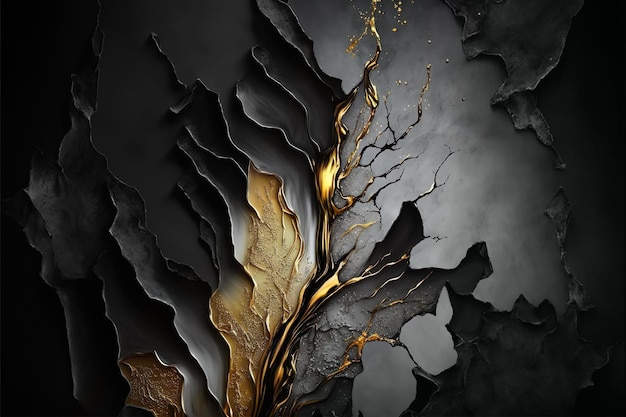 Luksusowy abstrakcyjny płynny obraz artystyczny tło alkoholowe czarne złoto