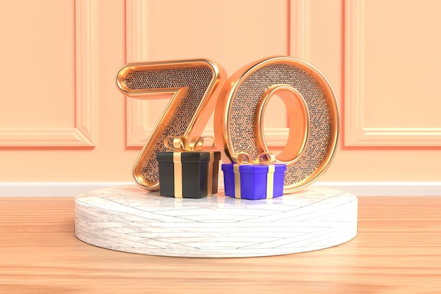 Luksusowy baner urodzinowy numer 70 wzorów ze złotymi akcentami i motywami upominków w eleganckim stylu