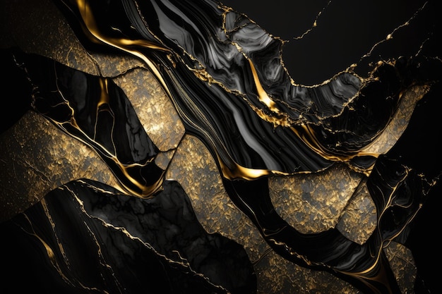 Luksusowy czarny i metaliczny złoty marmurowy tło Generative Aix9