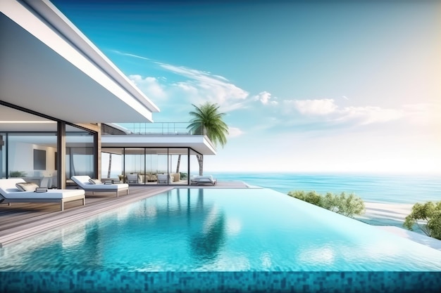 Luksusowy dom na plaży z basenem z widokiem na morze